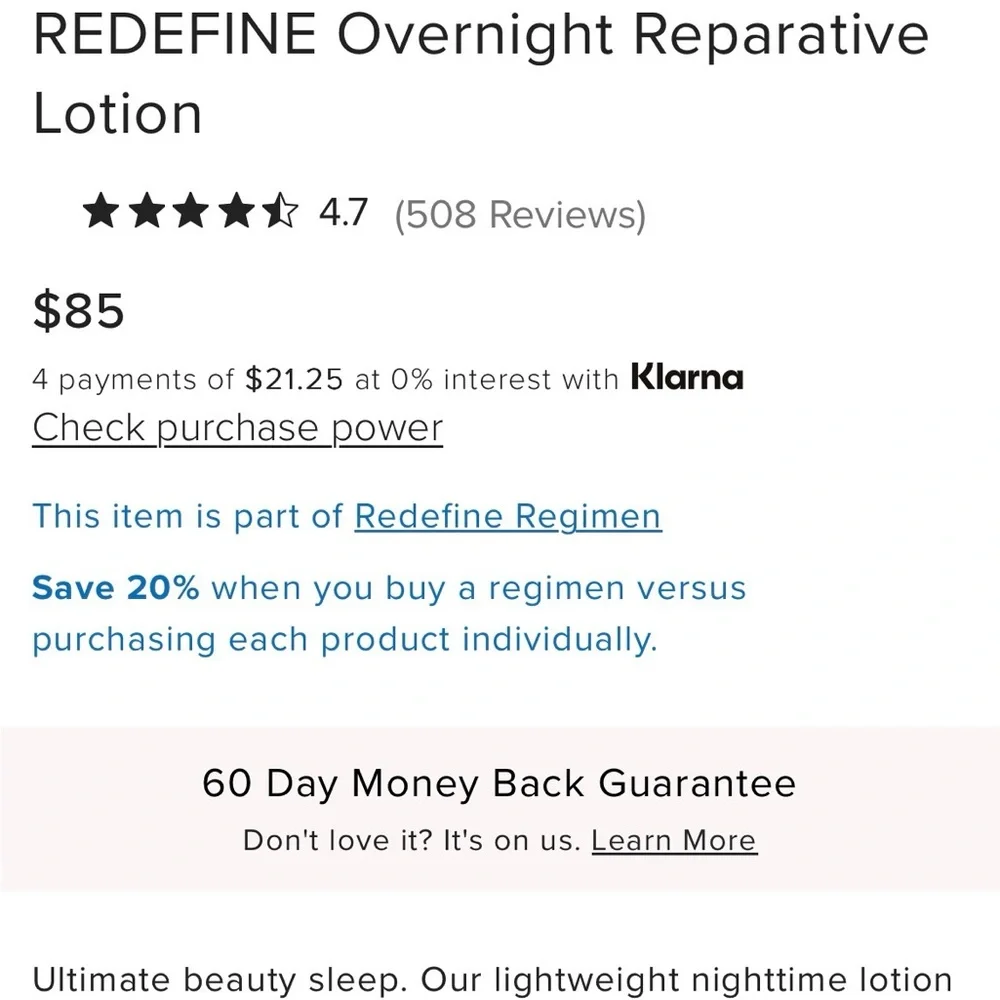 New Rodan + Fields Redefine Overnight Reparative Lotion 30mL - Picture 2 of 2